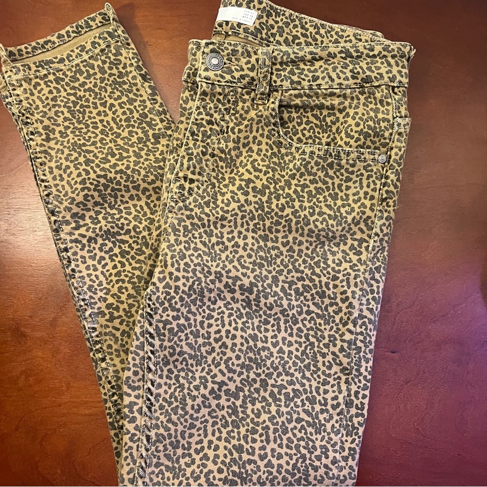 Zara Leopard Print Step Hem Mid-Rise Skinny Jeans
